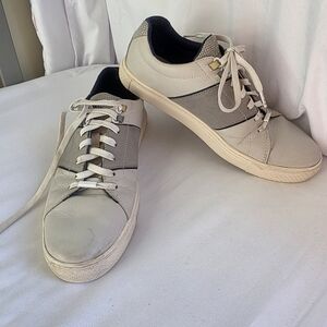 Ted Baker London Quana Mens Leather Sneakers In Grey And White Size 9